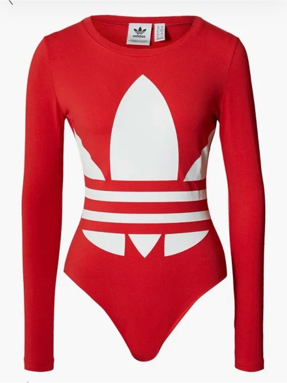 adidas Red and White Trefoil Long Sleeve Bodysuit